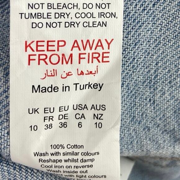 PrettyLittleThing Blue Denim High Rise Distressed Frayed Raw Hem Jean Shorts 6 - Picture 4 of 4